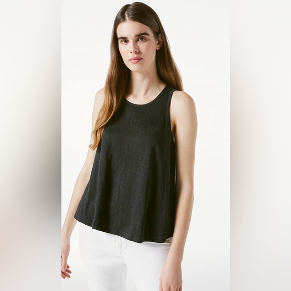 NWT FRAME Swingy Swing Tank Tee Black Noir Organic Linen Wardrobe Essential L - Picture 1 of 3